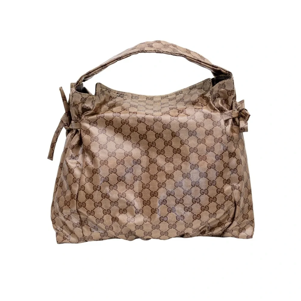 Authentic Gucci Monogram Crystal Canvas Hysteria Hobo Shoulder Bag Brown